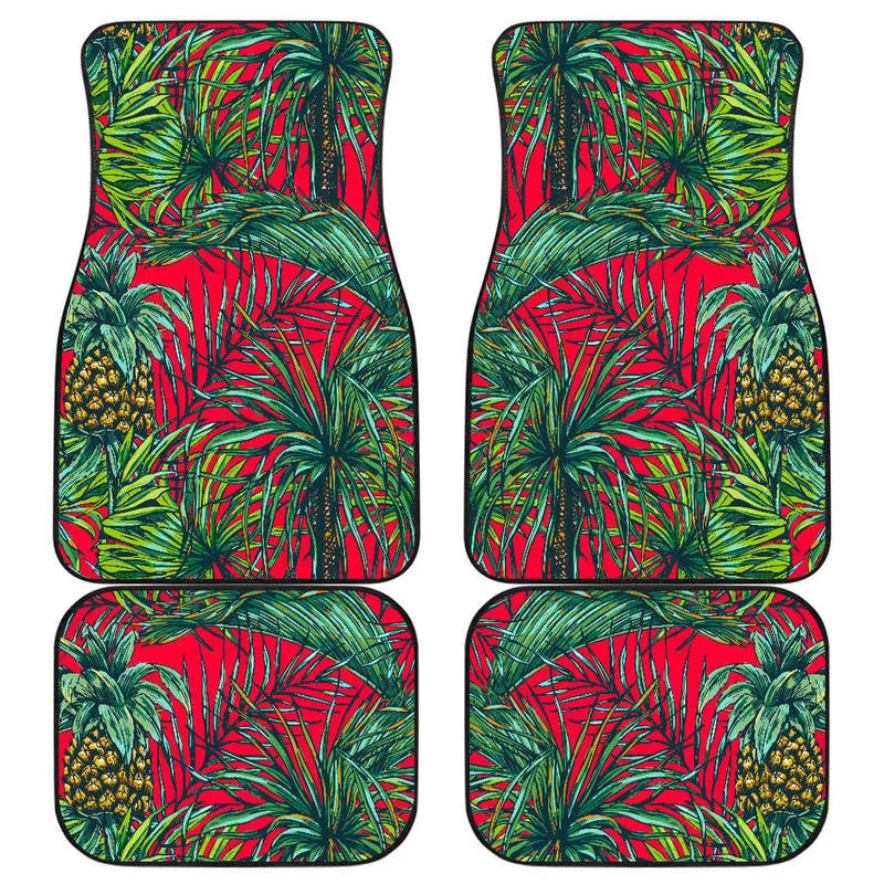 

Pineapple Leaves Hawaii Pattern Print Front And Back Car Floor Mats Heavy Carpet Front And Rear Full Set 4PCs Pack