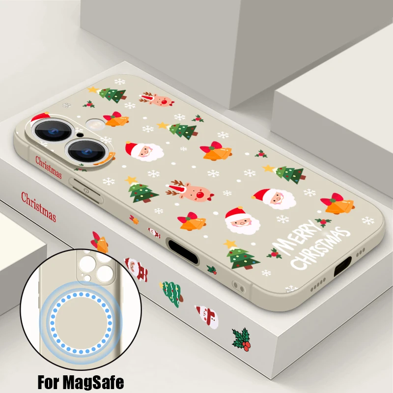 Cute Christmas Pattern Magnetic Phone Case For iPhone 16 15 14 13 12 Pro Max 11 For Magsafe Wireless Charge Soft Silicone Cover