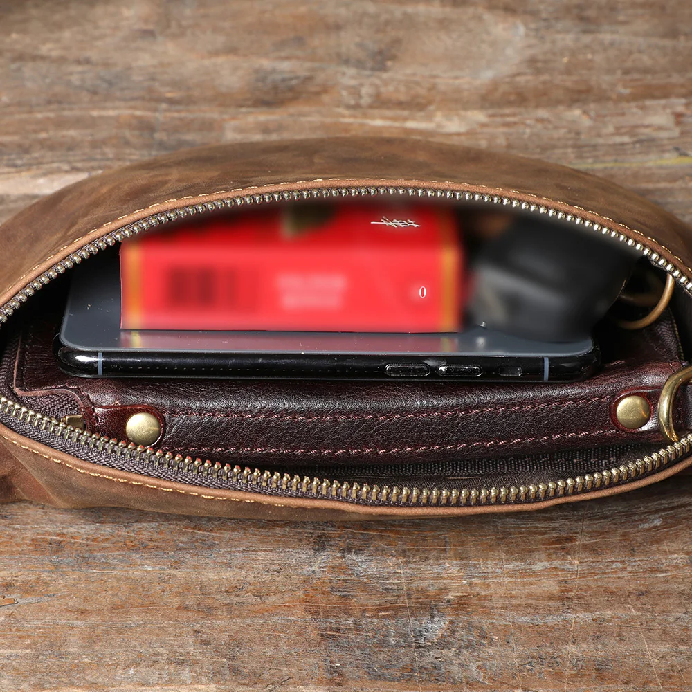 Hochwertige Echtleder-Brusttasche für Herren, Vintage Vollnarbenleder-Umhängetasche, Sling Bag, Tagesrucksack mit großer Kapazität – Detail 16