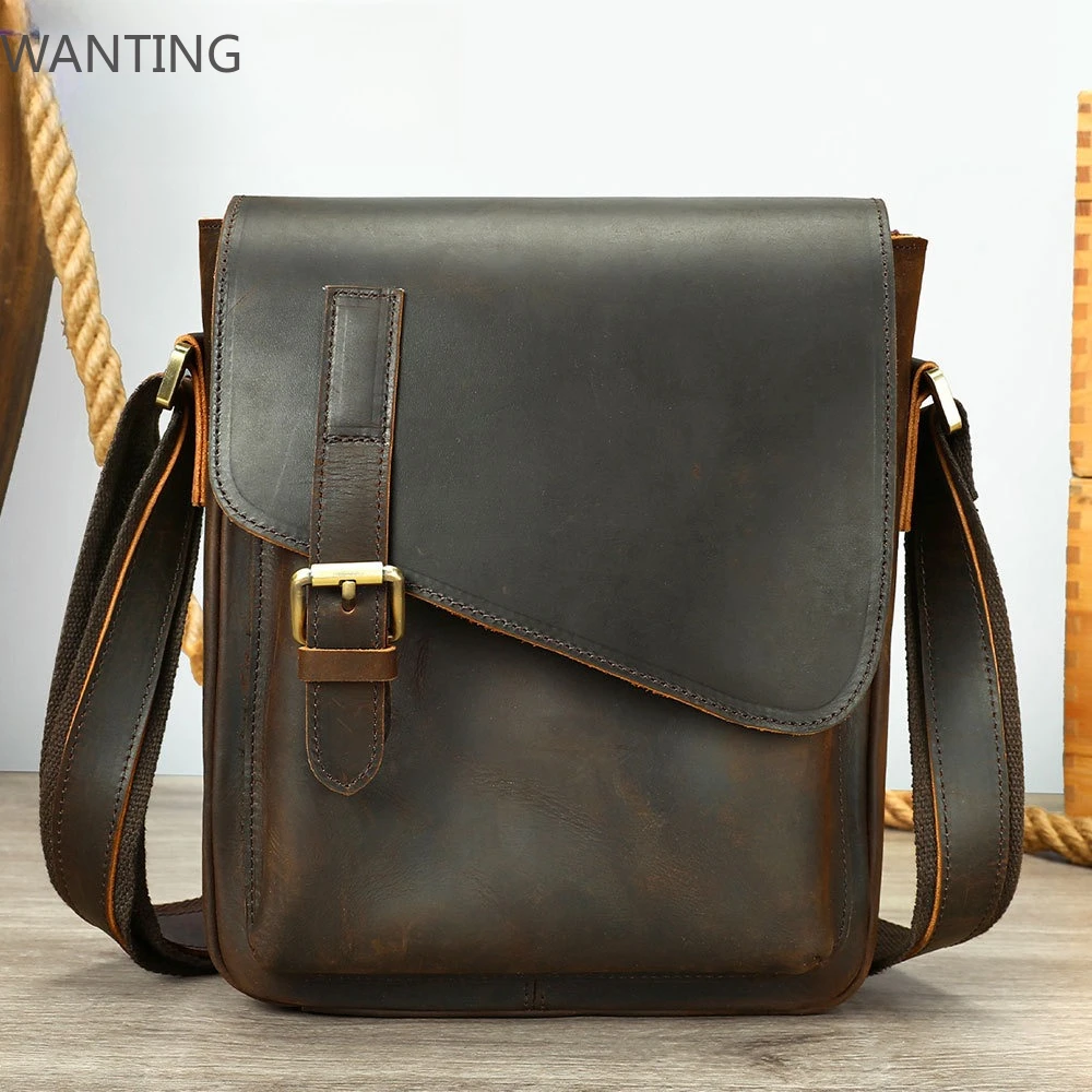 

Mens Genuine Leather Crossbody Bag Crazy Horse Vintage Shoulder Bag Premium Sling Bag Stylish Messenger Backpack