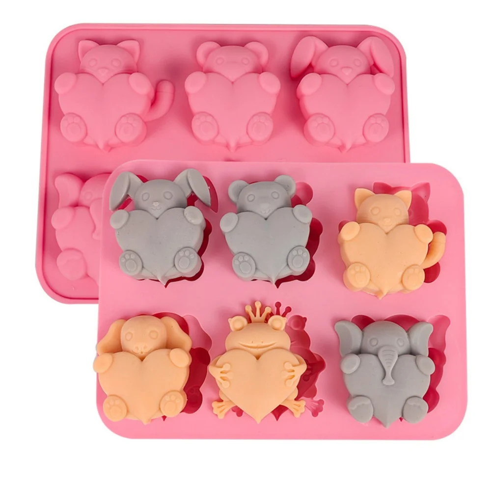 6 Hole Bear Cartoon Animals Silicone Cake Mold Food Grade Silicone Chocolate Mousse Dessert Handmade Soap Molds DIY Baking Tools