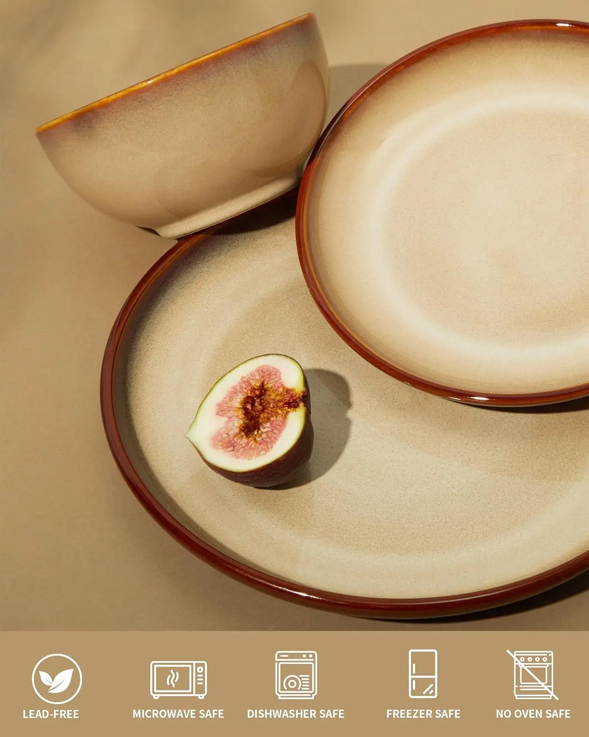 Set di piatti in ceramica per 8, set di stoviglie in gres da 24 pezzi, resistenti alle trucioli e ai graffi, facili da impilare e pulire, moderno rustico L