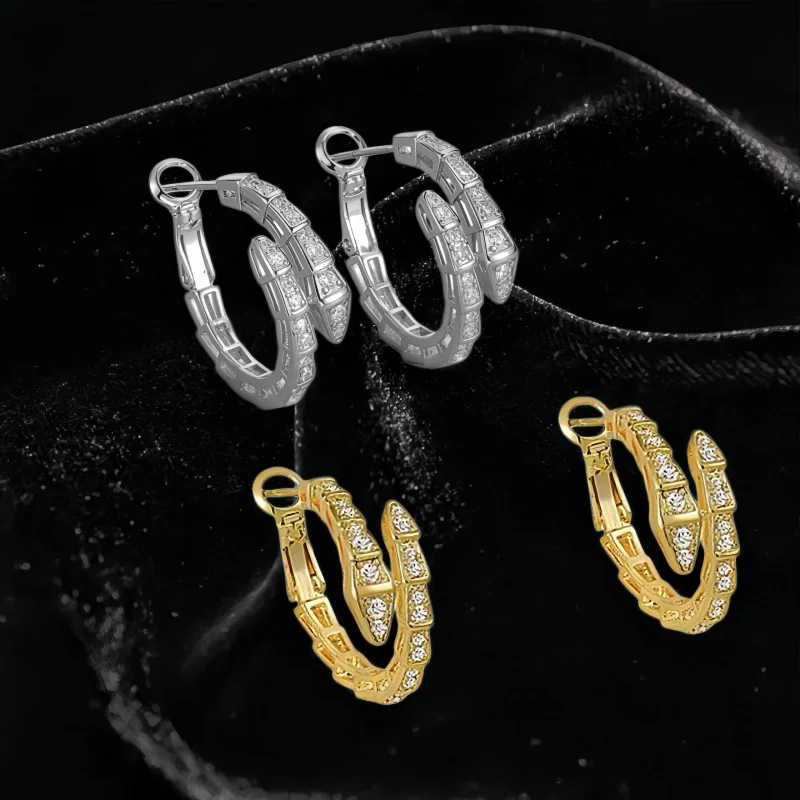 Ultra Glittery Style Diamond Encrusted Serpent Clasp Women's Sophisticated Fashionable Versatile Hoop Earrings Banquets Parties