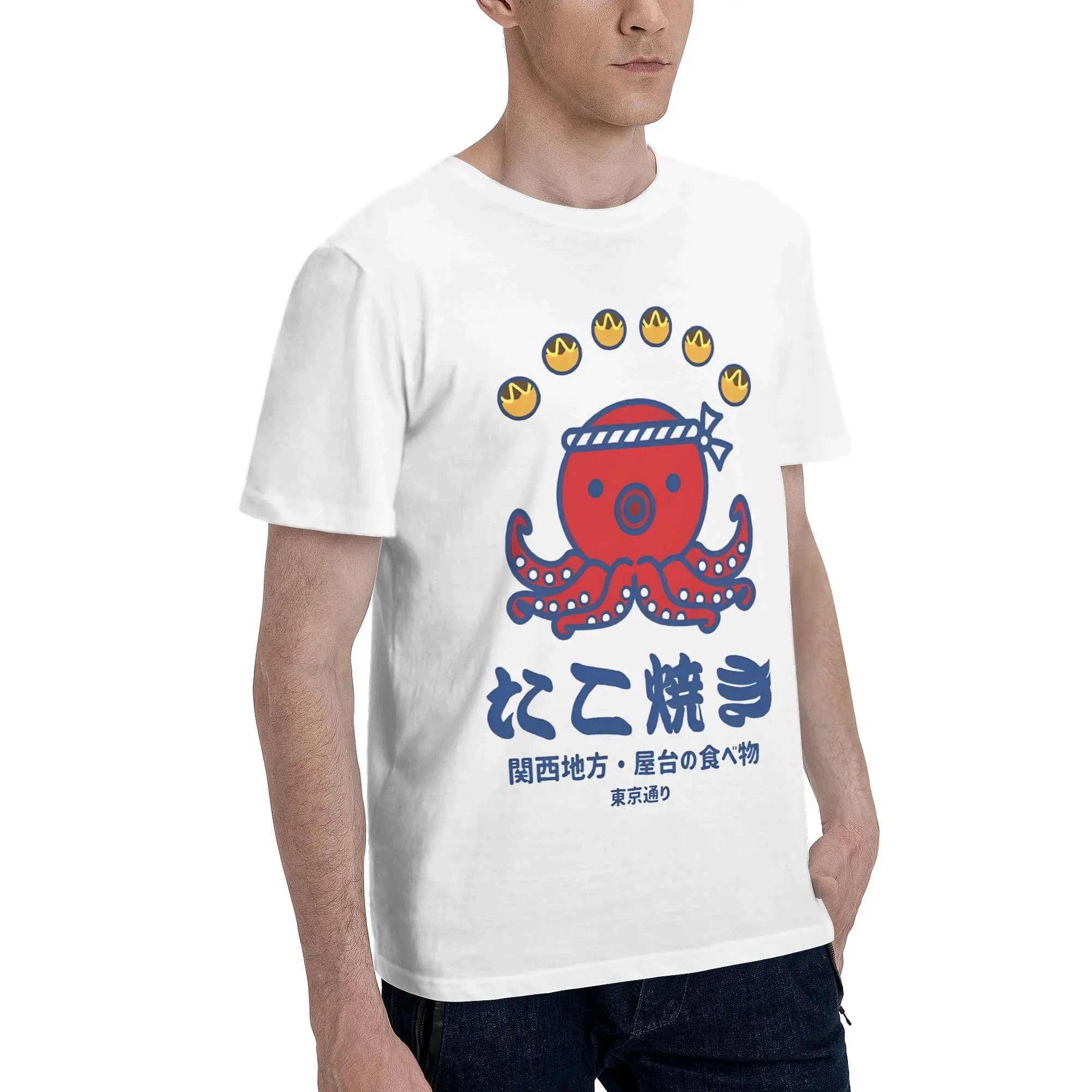 Osaka Dotonbori Drunken Octopus T-Shirts Men Japanese Style Street Food Fashion Cotton Tees O Collar Short Sleeve Summer Clothes