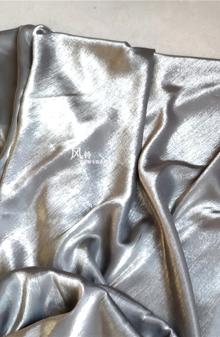 Luxury Satin Cloth for Designer Clothing Black Silver Crystal Fabric for Handmade Hanfu Crease Resistant