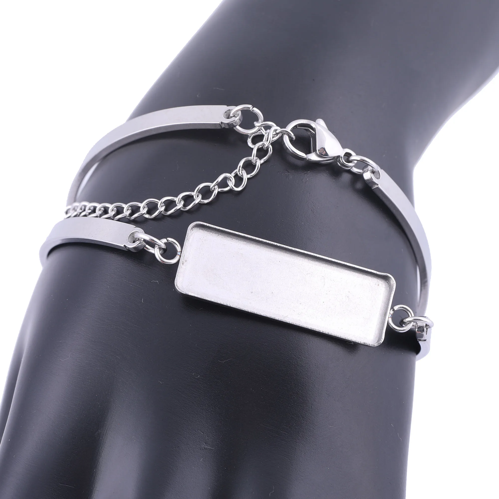 5pcs Stainless Steel Metal Bracelet Blanks Fit 10x25mm Rectangle Cabochon Base Setting Trays Diy Cuff Bracelets Bezels