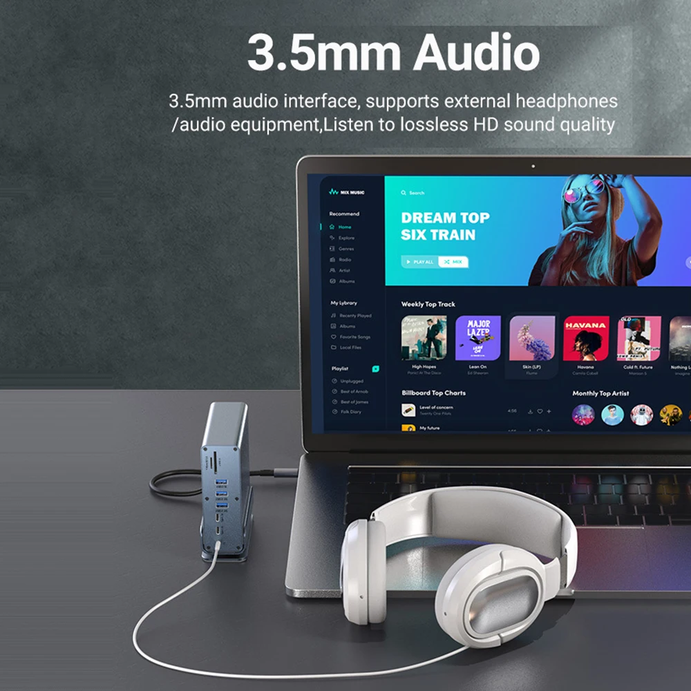 15 in 1 HUB PD100W แท่นชาร์จพร้อม HDMI HDTV PC Host DP RJ45 สล็อตเครือข่าย Micro SD Card Reader USB 3.5 มม. สล็อตเสียง