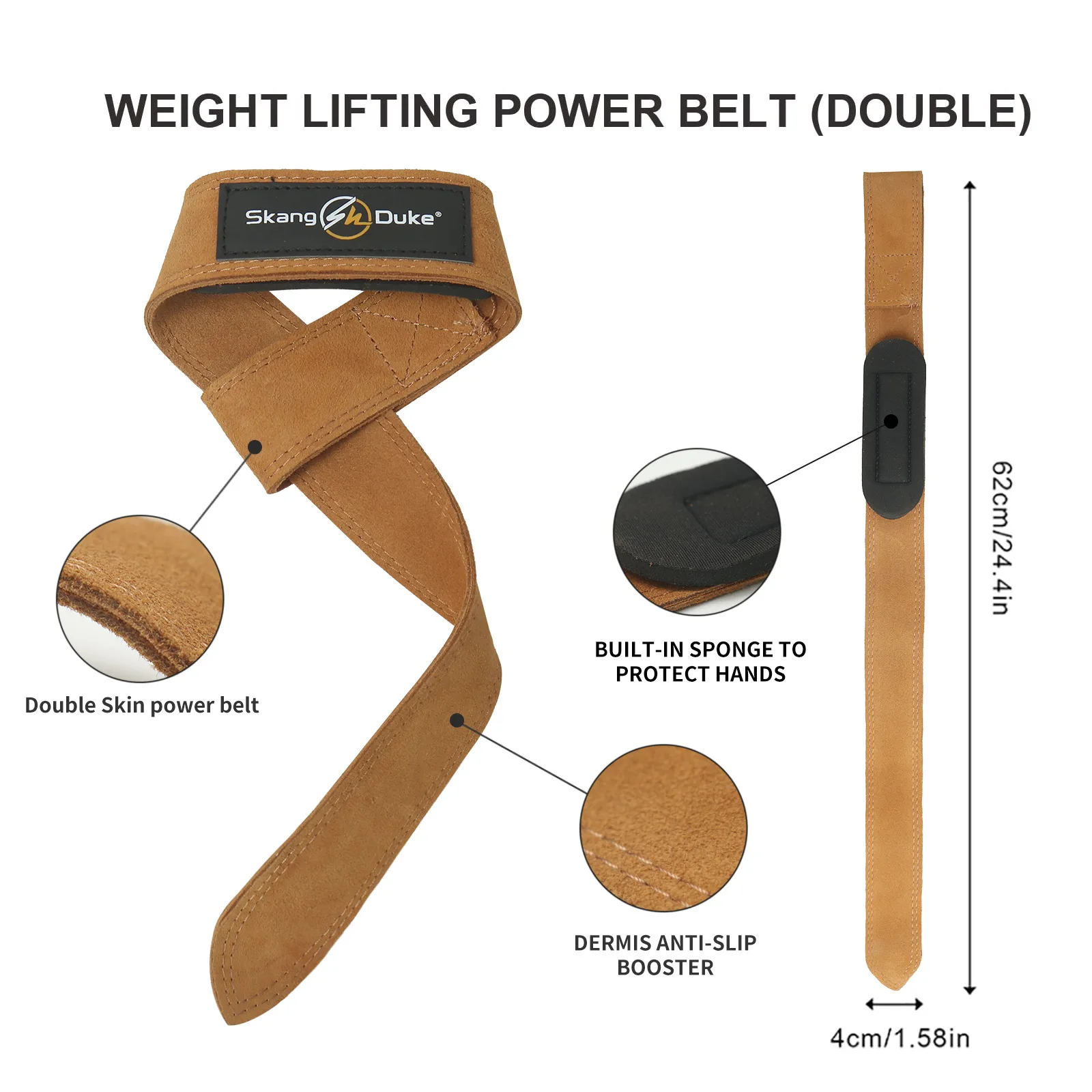 Leather Weightlifting Wrist Strap with Neoprene Cushioned Wrist Padded for Deadlifts Powerlifting Bodybuilding Strength Training