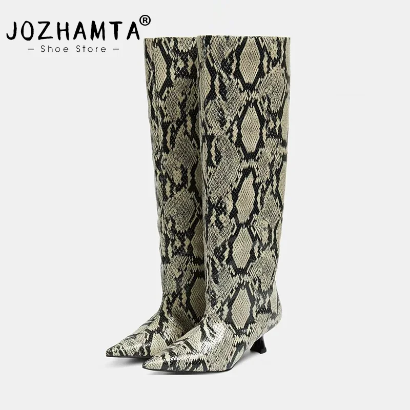 JOZHAMTA Size 34-43 Knee High Boots Female Pointed Toe Slip On Thin High Heels Pumps Party Shoes Woman Long Boots Winter Boots