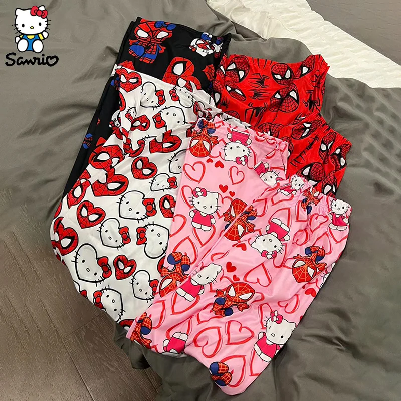 Desenhos animados anime spiderman olá kitty pijamas sanrio olá kitty casais combinando pijamas calças compridas calças de verão calças de dormir