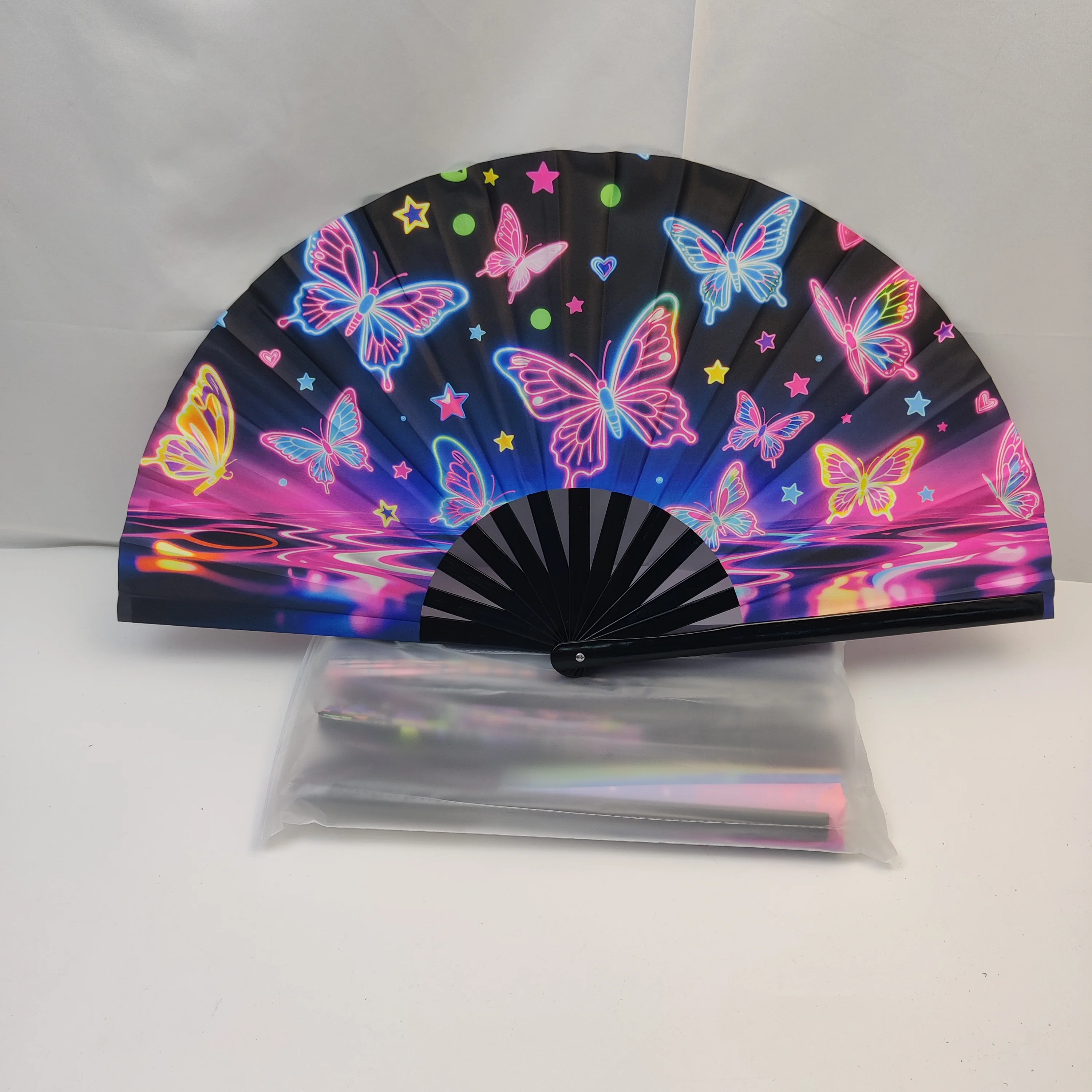 5 pieces/bag large kungfu hand fans UV printing 33cm bamboo ribs party dance hand fans