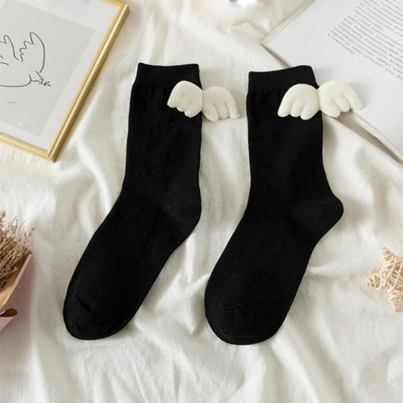 Women Sweet Angel Wings Socks Student Cotton Tube Hosiery