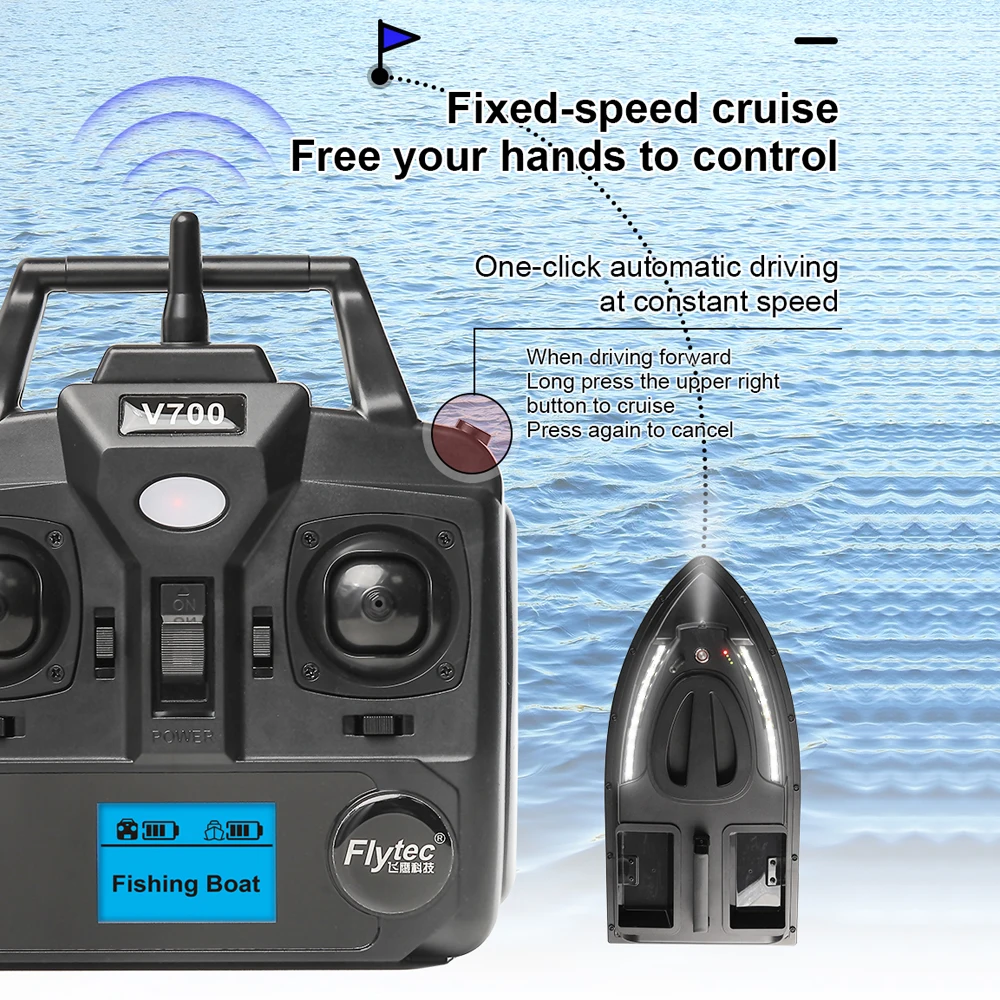 Fishing Bait Boat 500m Remote Control Bait Boat Dual Motor Fish Finder 1.5KG Loading Support Auto Cruise with LED Light V700