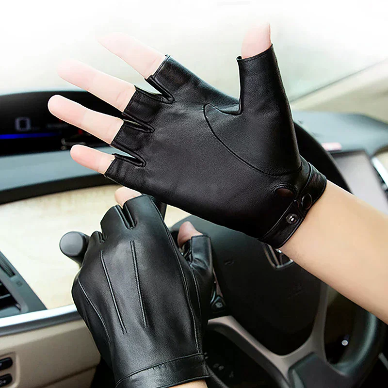 Black half finger outdoor tactical men's leather driving gloves, no finger men's gloves, PU leather men's multi finger gloves