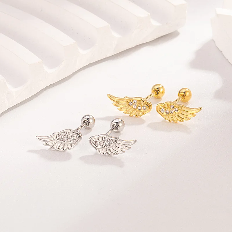 Shiny Angle Wing Earrings Stackable Ear Studs Ear Piercing Jewelry Gifts for Women Girls Punk Gothic Cross Stud Earings