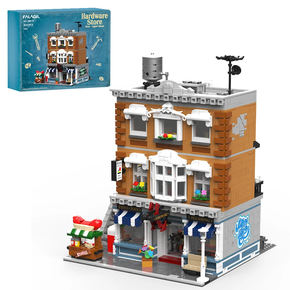 Hardware Store House met 7 figuren Modulaire gebouwen Blokken Stadsvaartuig Architectuur Baksteenmodelbouwpakket Jongens Volwassenen Kind Cadeau 3642PCS