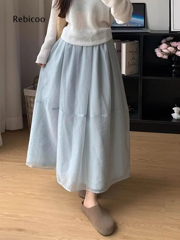 Tiered Loose Swing Midi Skirt For Women Elastic High Waist Design For Outdoor Walks And Various Soft Fashion Styling