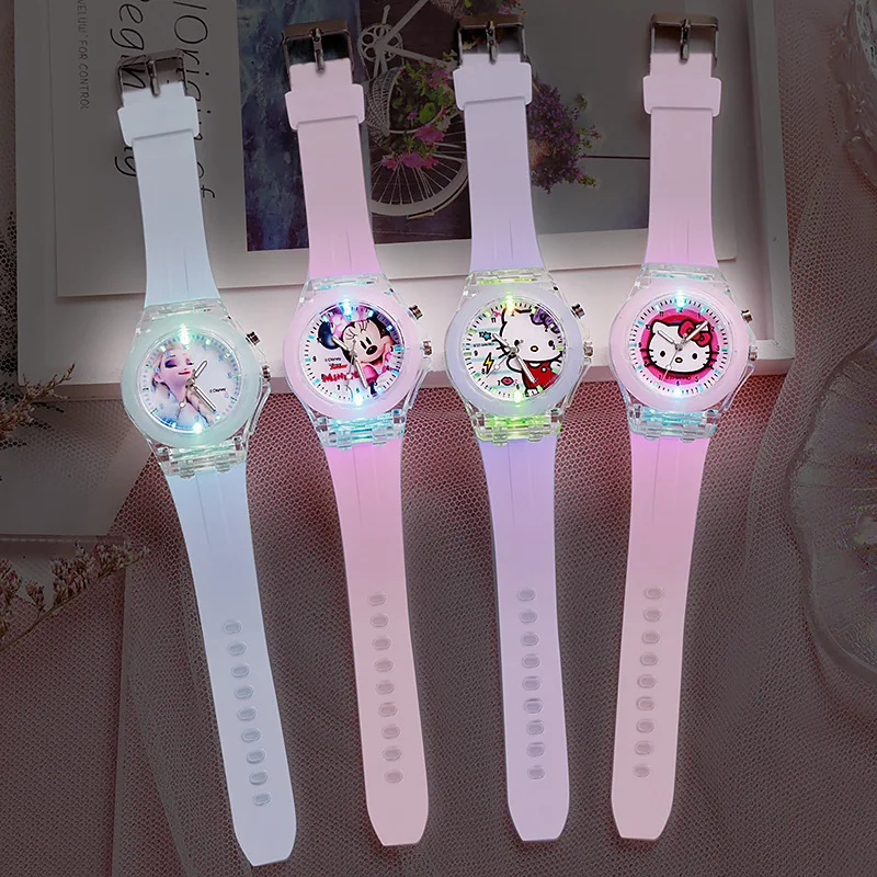 Hello Kitty Girls Watches for Kids Luminous Source Silicone Princess Elsa Children Watch Boys Gift Clock Wrist Relogio Feminino