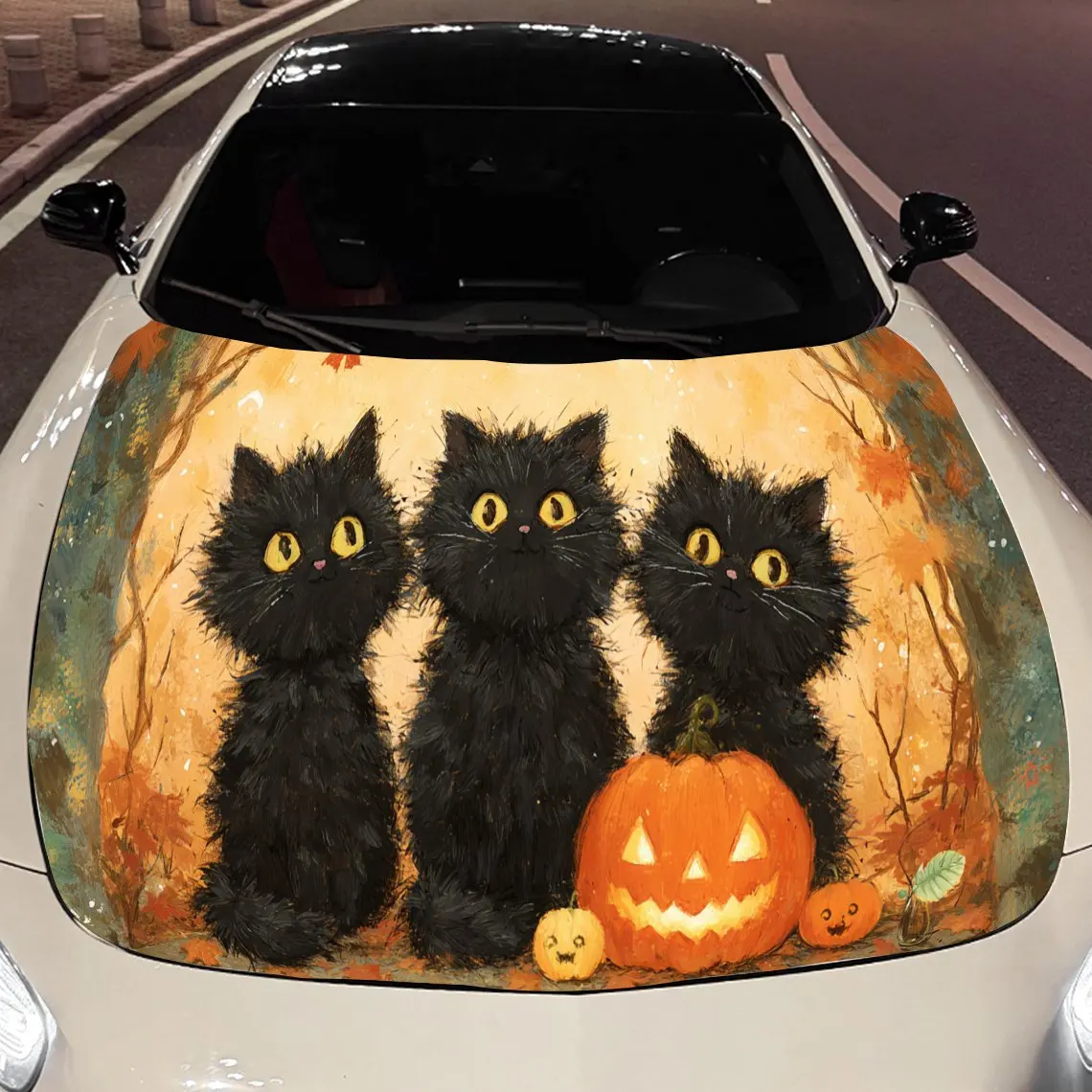 

Cute Halloween Black Cats Car Engine Hood Sticker, Auto Vinyl Wraps, Waterproof Self-adhesive Vehicle Decal, Durable & Anti-scra