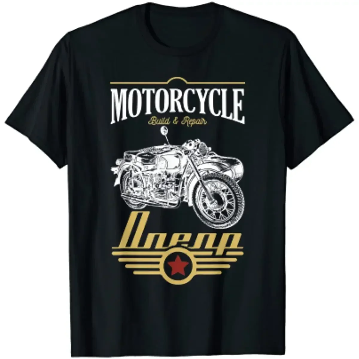 Retro Kiev Dnepr Sidecar Motorcycle Offroad Motorcyclist T-Shirt 100% Cotton O-Neck Summer Short Sleeve Casual Mens T-shirt