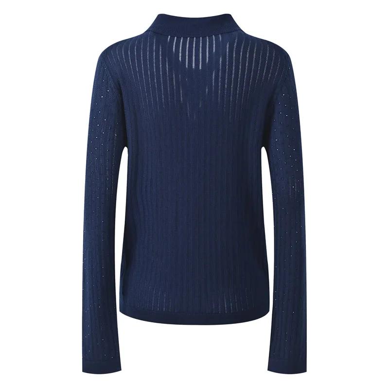 2026 Autumn Women Knitting Cotton Tops Turn-Down Collar Long Sleeve Tops
