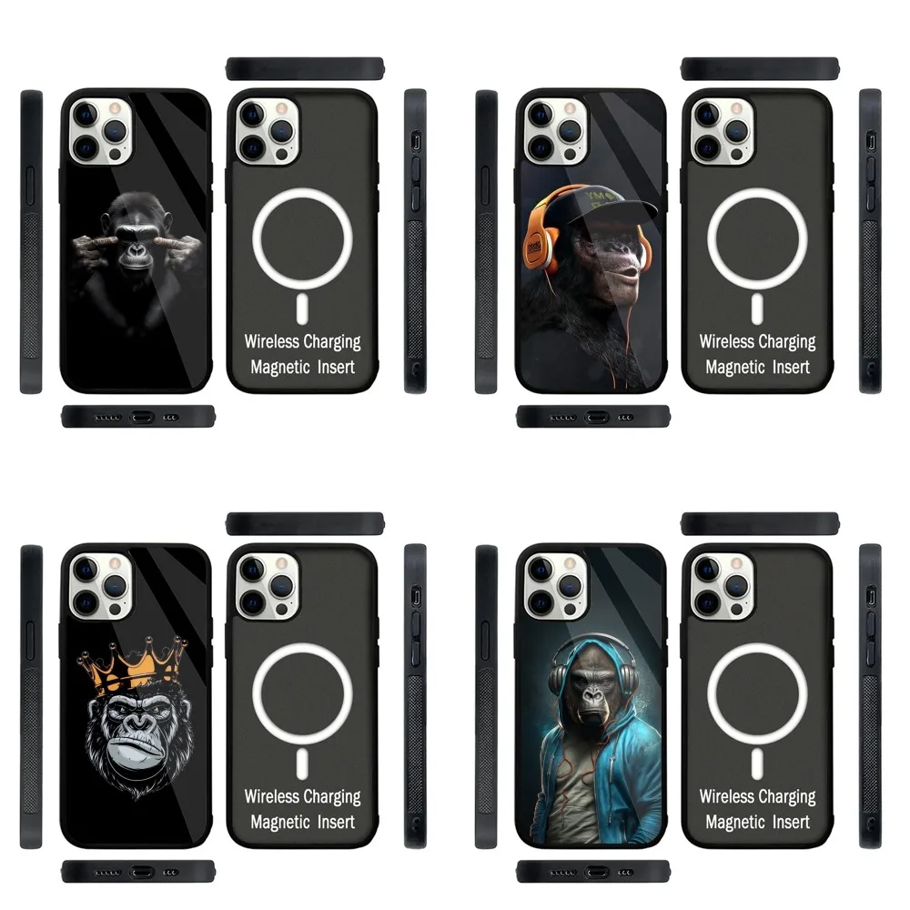 Monkey Gorilla Art Design Phone Case Strong Magnetic For IPhone16,15,14,13,Pro,Max,Plus,11,12,Mini For Magsafe Wireless Charging