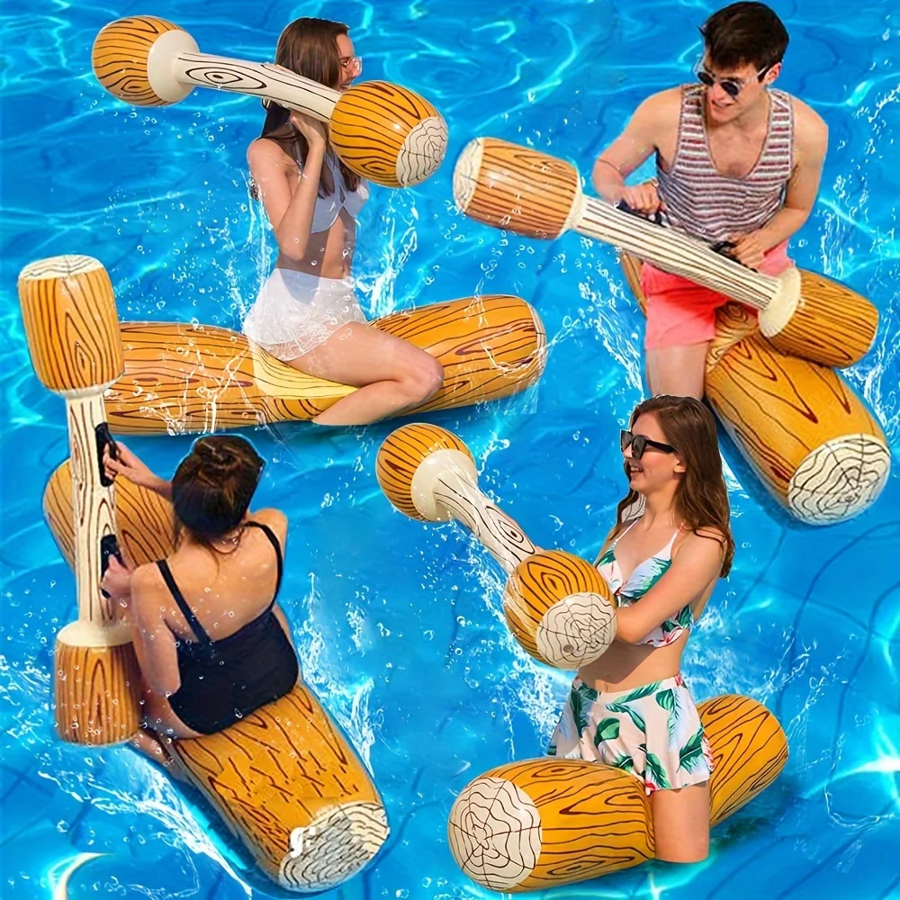

4pcs Inflatable Wooden Stick Floating Row Set for Adults - Perfect for Pool Parties & Beach Fun, Durable PVC Material