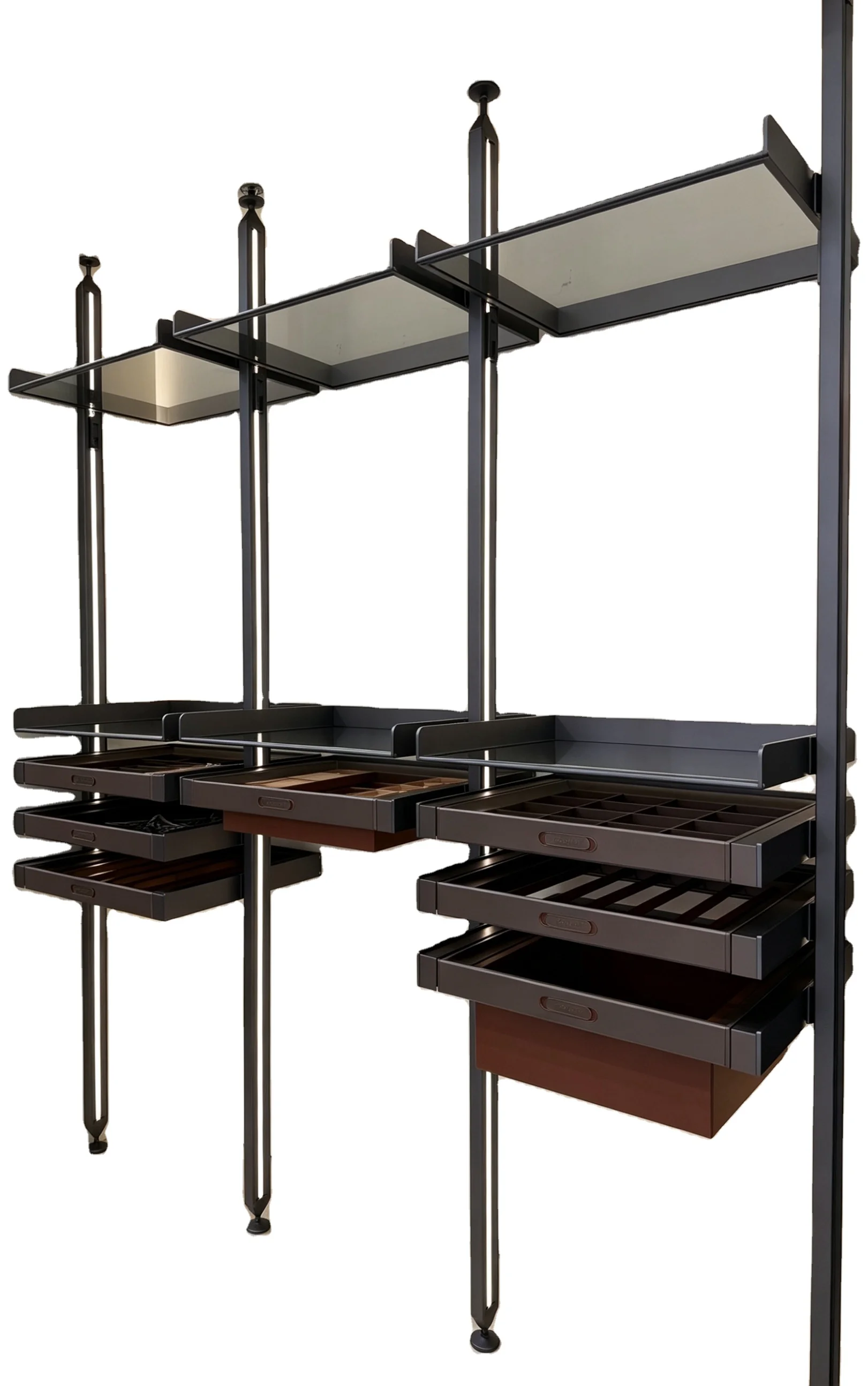 Galaxy Column Cloakroom With Light Pole System Storage Rack Aluminum Profile Customized Open Walk In Wardrobe Closet Frame