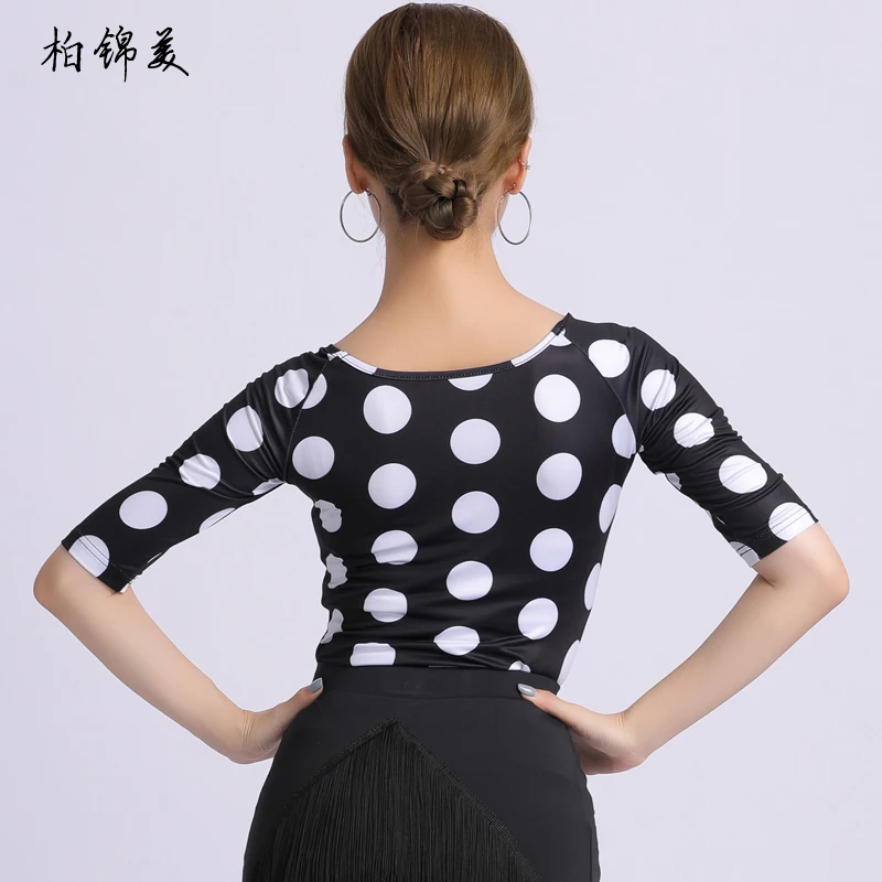 Latin dance shirt female adult new round neck national standard modern dance performance practice clothes competition dance danc