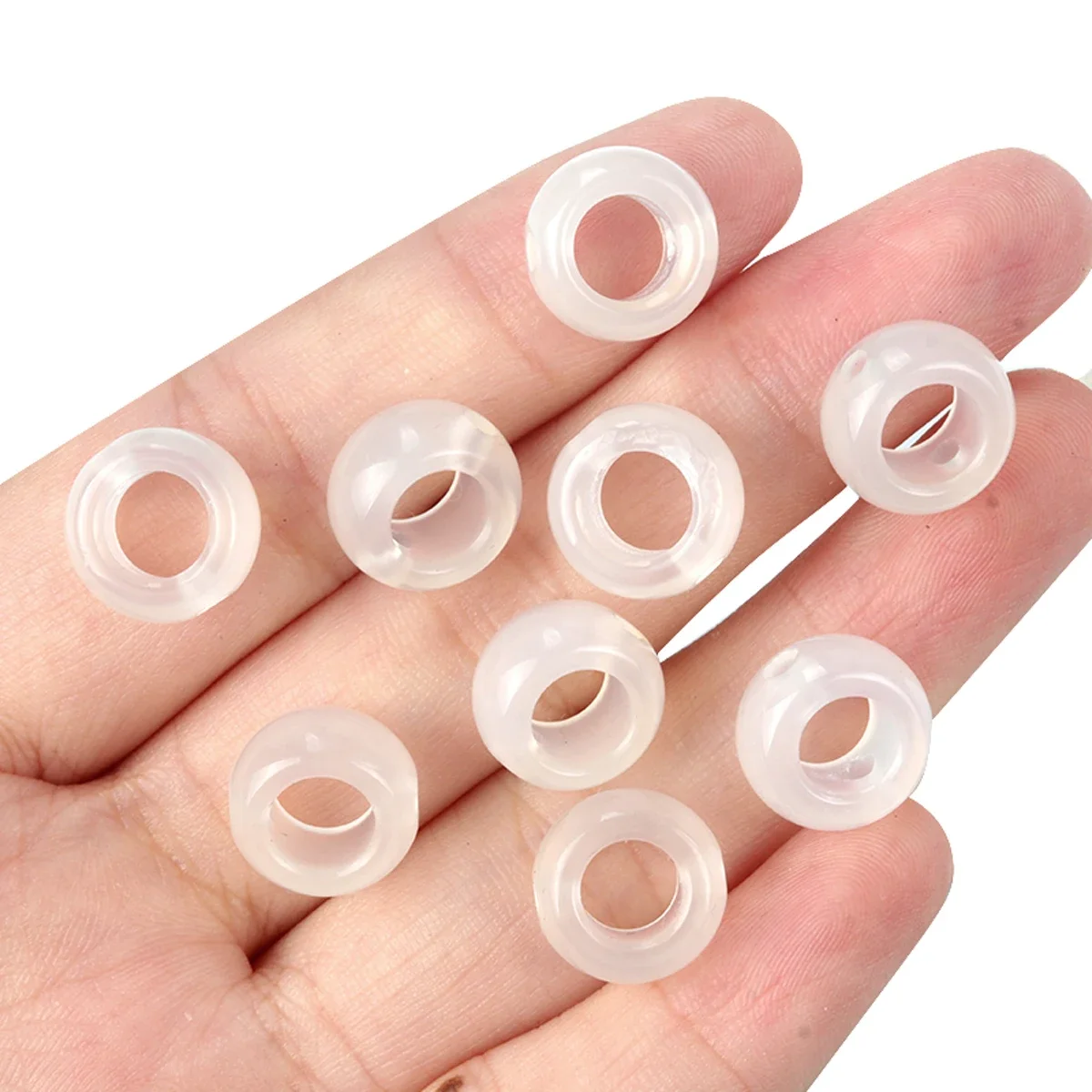 10PCS Fashion Natural Semi Precious Stone White Agate Large Hole Beads for DIY Jewelry Making Necklace Bracelet Earrings Gift