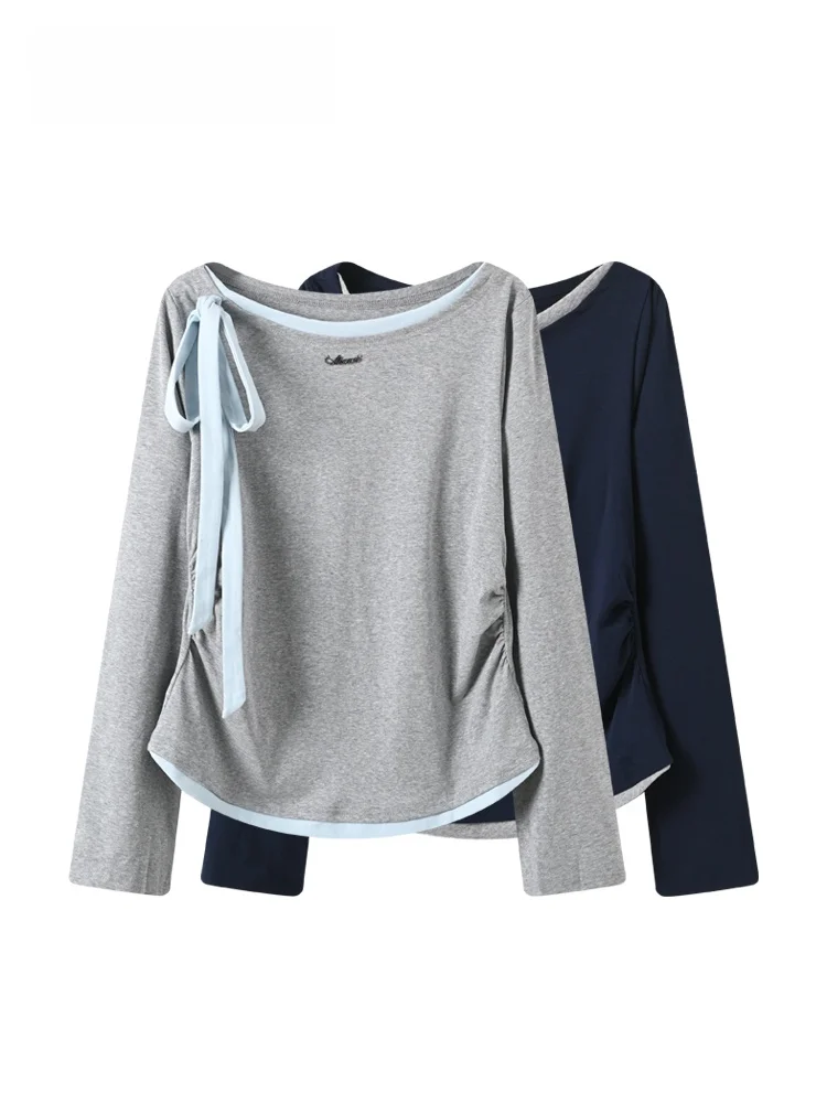 

plus Size Long Sve T-irt Women's Spring New Sle Casual Faion Patchwork Versatile plus Size Sister Fake Two-Piece Top