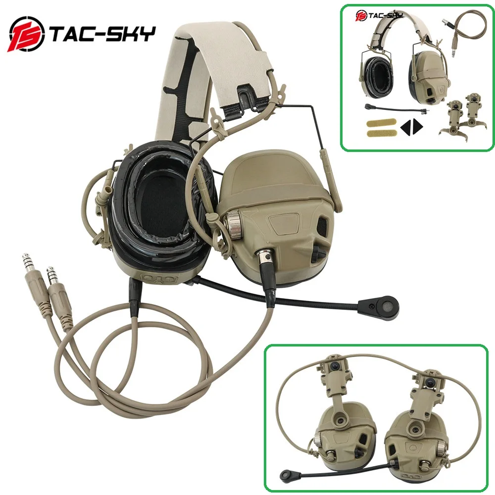 TAC-SKY Tactical AMP Headset Airsoft Military Communication Headphone Pickup Noise Reduction Tactical Headset with ARC Rail Adap