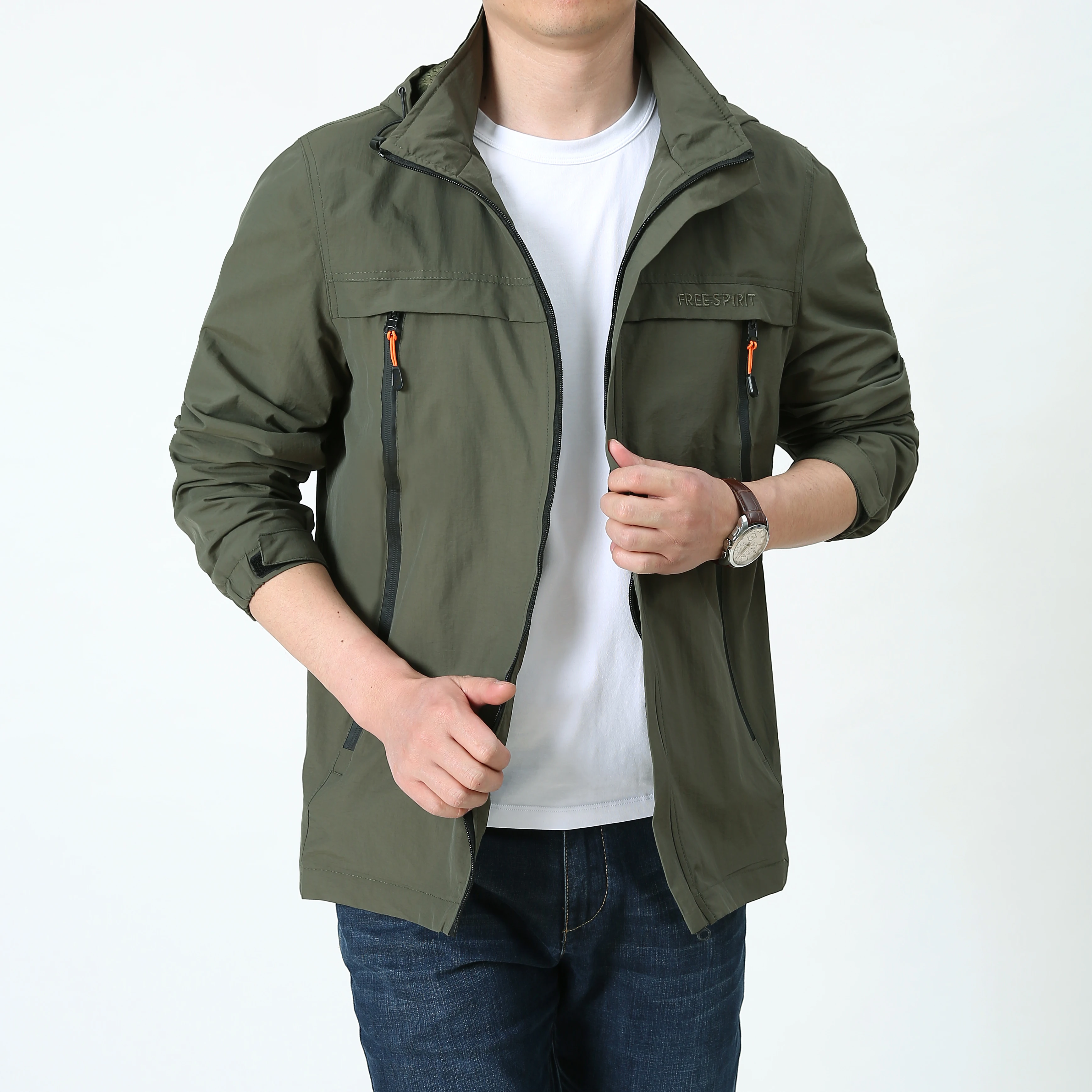 

Men Tactical Windproof Leisure Pocket Washed Lightweight Hooded Bomber Windbreaker Hooded Military Shark Skin Soft Shell Jackets