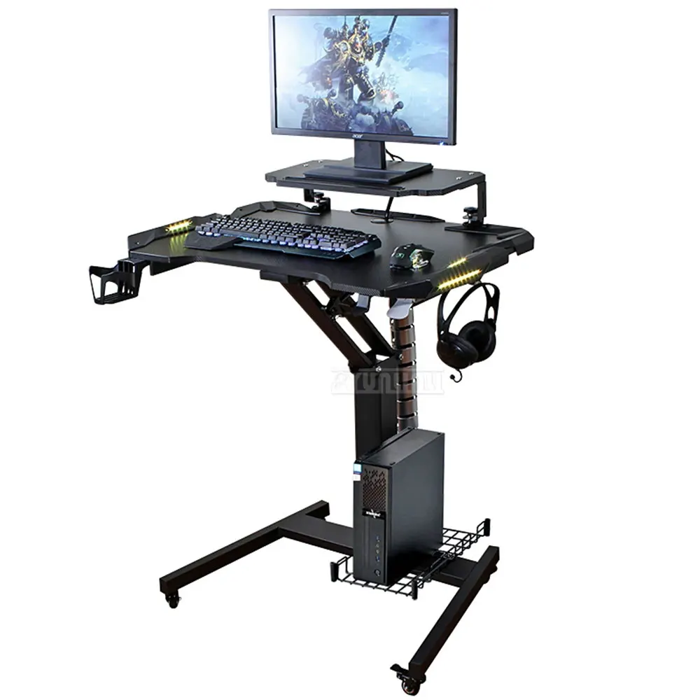 Pneumatic Height Adjustable Mobile Gaming Desk, Multi-Purpose Lift Table for Study & Computer Use