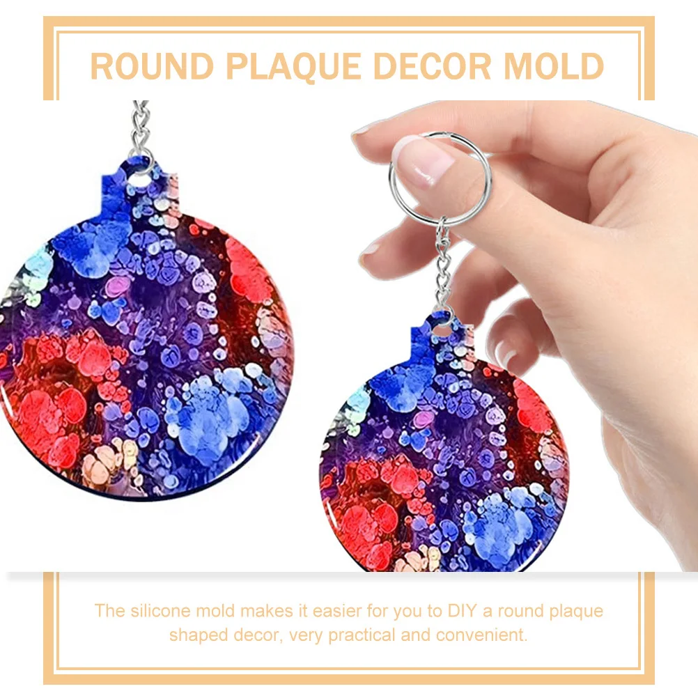 Molde de silicona para manualidades Diy, placa redonda, molde de fundición de epoxi, reutilizable, antiadherente, llavero Flexible, colgante, adorno de Navidad, 4 Uds.