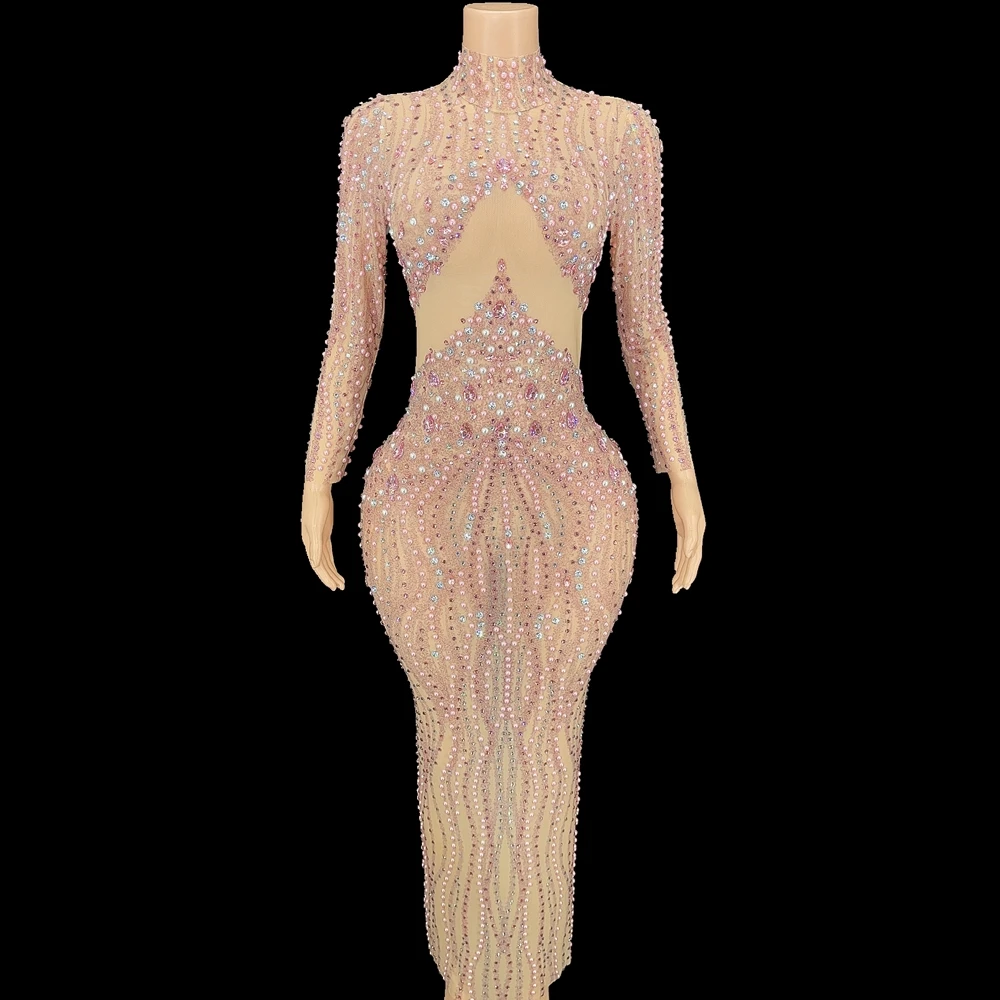 Robe de Soirée Longue avec Strass pour Femme, Tenue de Bal, d'Anniversaire, de Spectacle, de Scène, de Photographie, Sexy