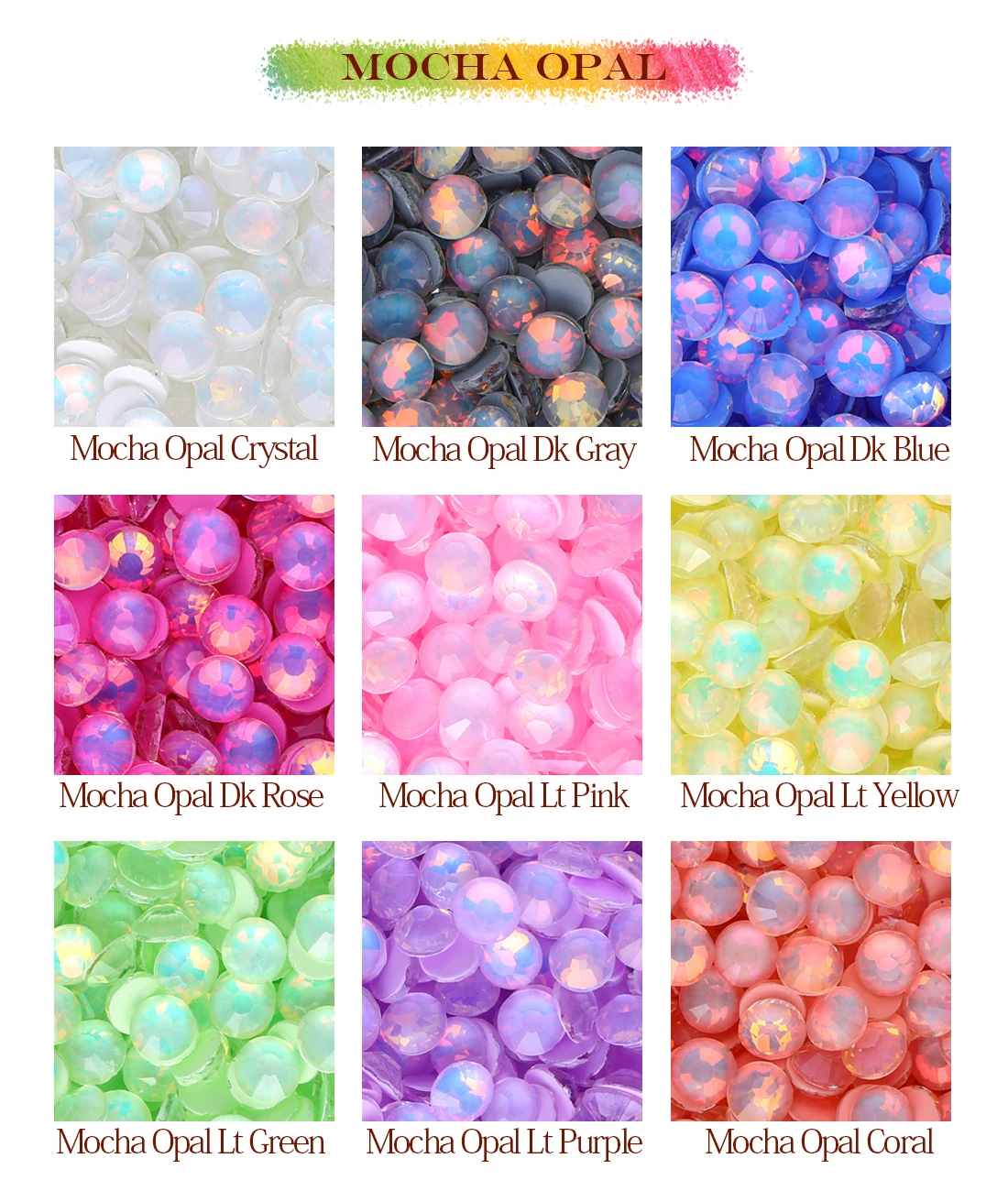 1440/288Pcs Mocha Opal Glass Flat Bottom Rhinestones Round Glue On Crystal For Clothes Crafts Decoration DIY Gem Accessories