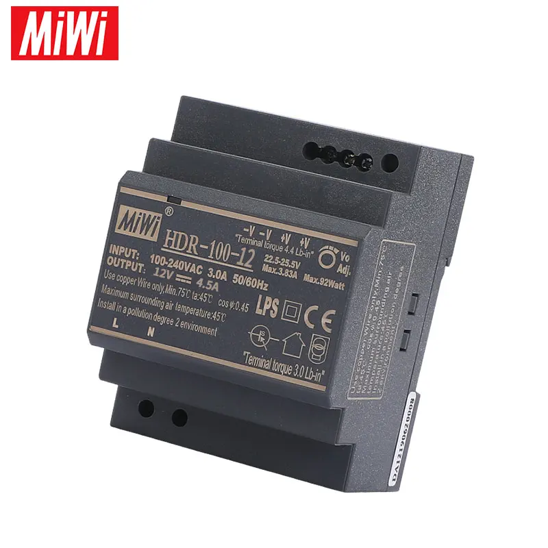HDR-100W 12V Single Output Transformer Din Rail Switching Power Supplies AC DC Smps Adjustable