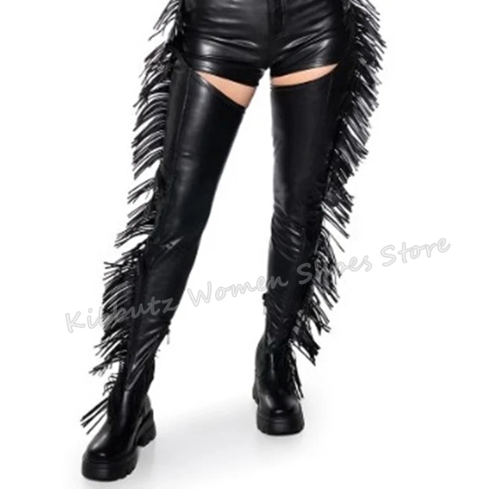 Fringe Belted Thigh High Boot Over The Knee Pointed Toe Thin Heel Side Zipper Solid Color Suede Fashion Novelty Concise Sexy New