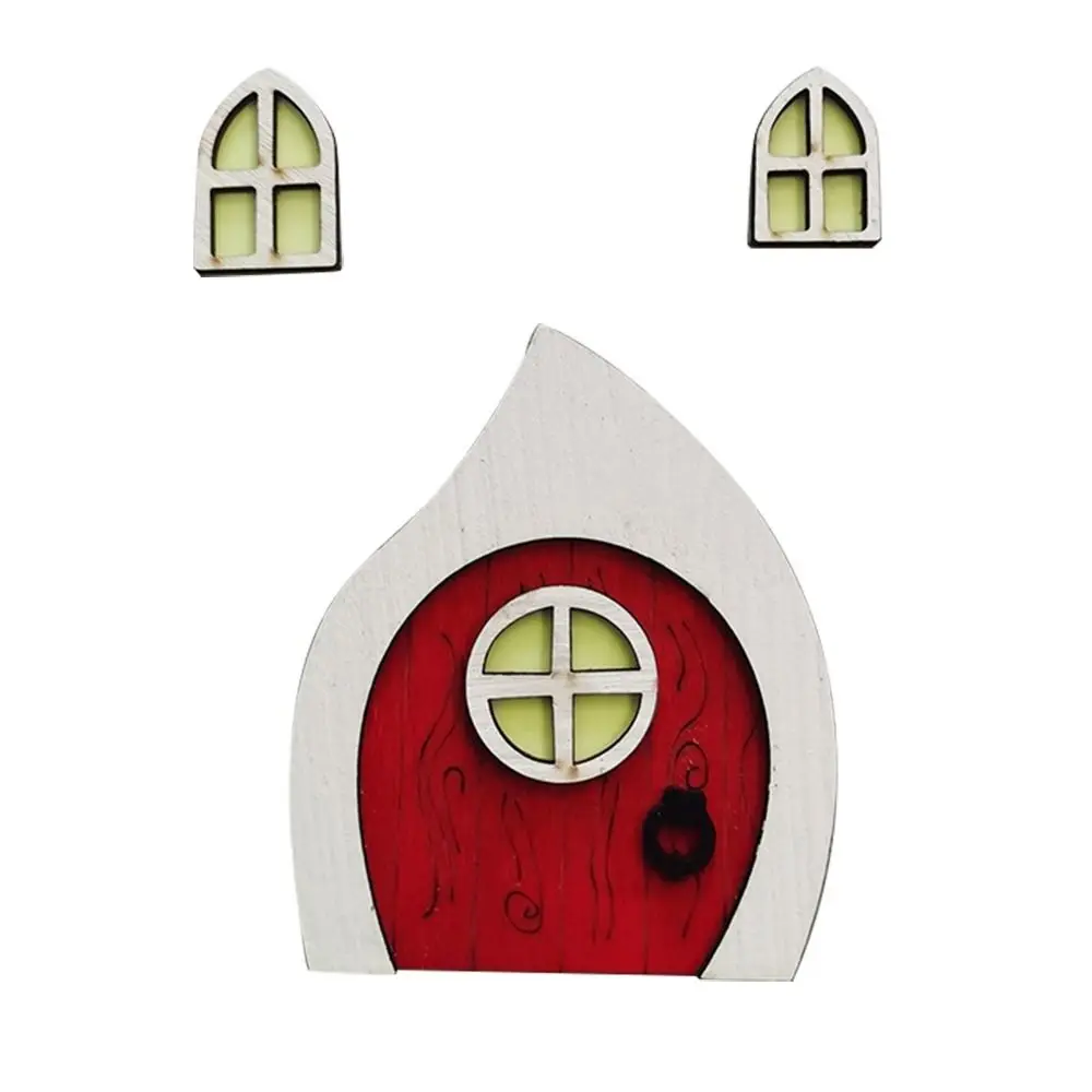 Porte elfe fluorescente Miniature créative, dessin animé, maison en bois mignonne, Mini porte féerique, ornements de pelouse