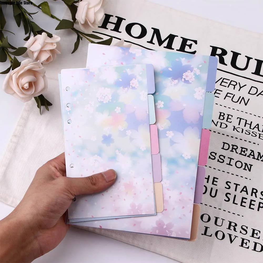Tab 6-Ring Binder Notebook Binders Cherry Blossoms Style Loose Leaf Separator Page Notebook Divider Index Binder Index Page