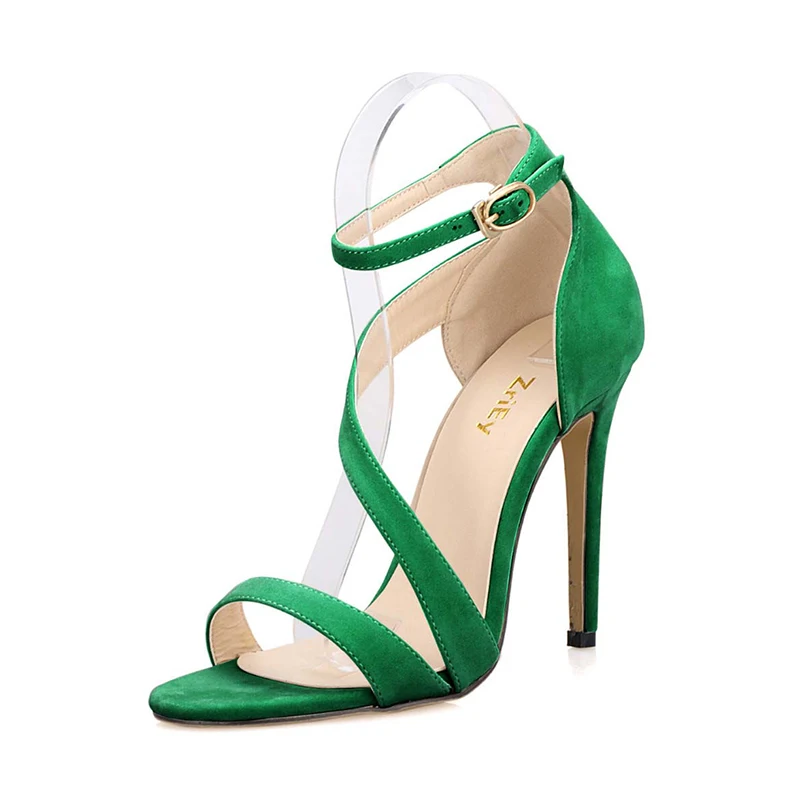 2024 New Women Sandals Sexy Open Toe Ankle Straps High Heels Stilettos Suede Wedding Shoes 11CM Thin Sandalias 102-8VE