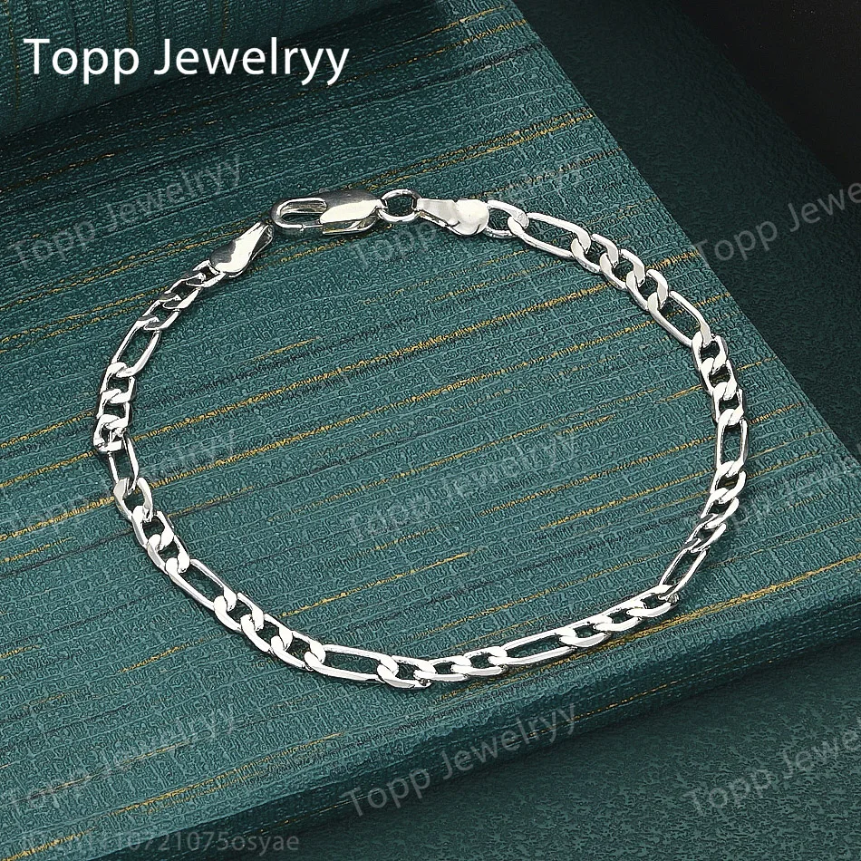 Classic 925 Sterling Silver Figaro Chain Bracelet – Stylish Wedding Gift & Party Jewelry for Men and Women