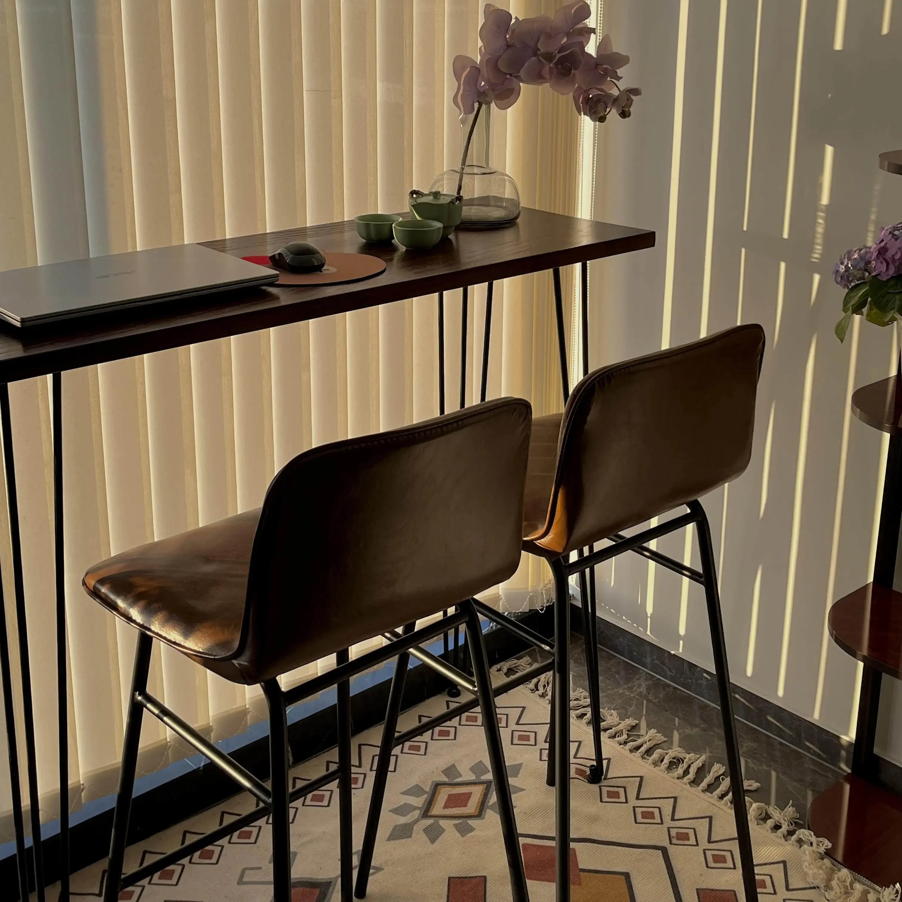 Solid wood bar table Household balcony Living room Commercial strip narrow table Bar combination Small bar high table