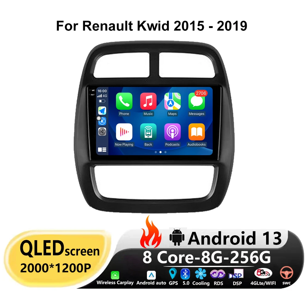 

9 "Android 13 DSP для Renault Kwid 2015-2019, Автомобильный плеер, радио, стерео, мультимедиа, GPS, видеонаблюдение, Carplay BT