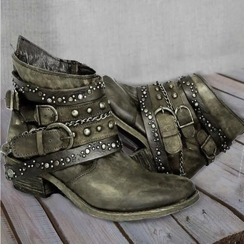 

Женские ботинки, кожаные ботинки, большой размер 43, ботинки с заклепками, модные ботинки из искусственной кожи, искусственный мех, низкий каблук