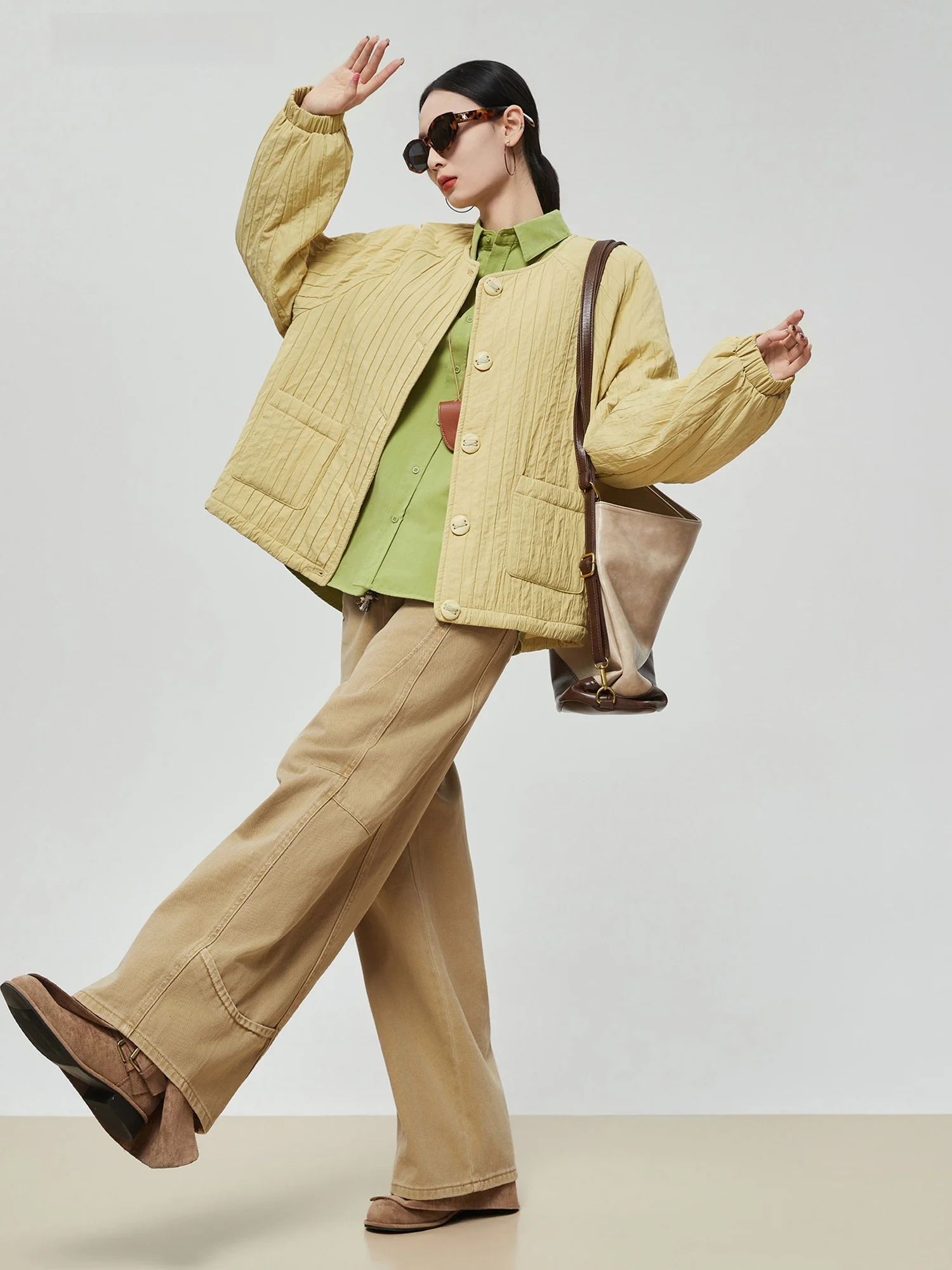 

Yellow Full Wool Filled round Ne Outerwear Women's Thi Warm Top Ultra Beautiful Texture Winter New Sle PlumJan