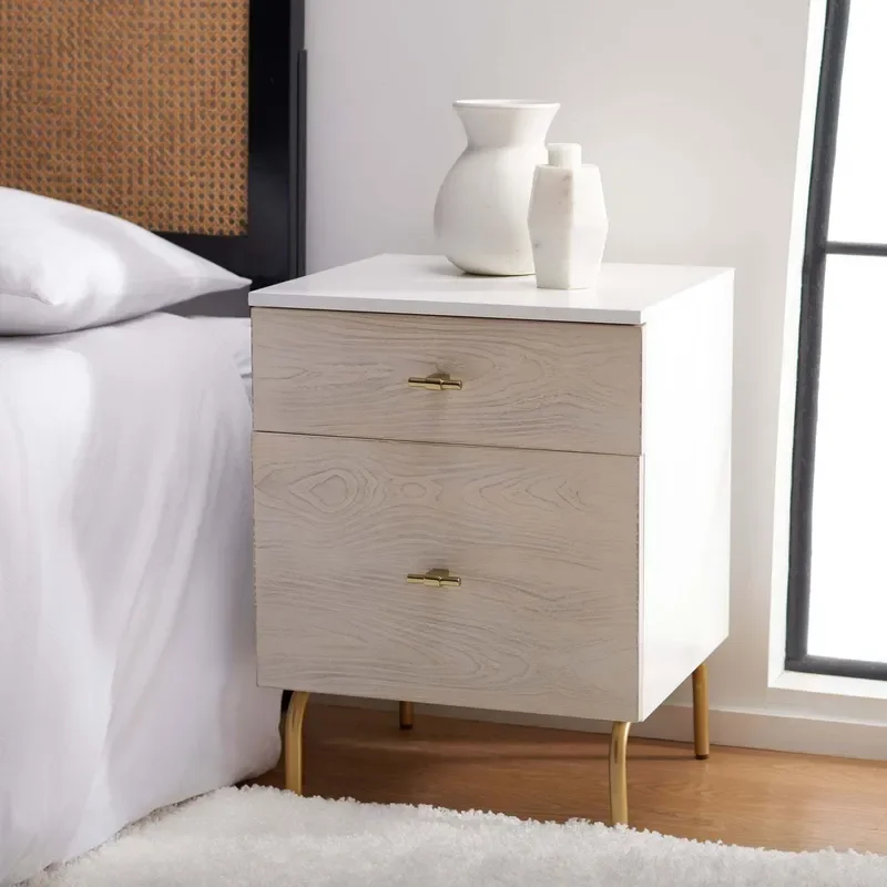 for Gray White Walnut Washed Two Drawer Bedroom Bedside Table Custom Wholesale New Furniture Factory Direct Cross Border
