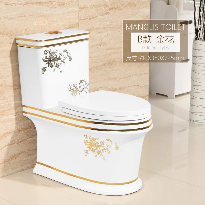 Household Hotel Colorful Gold Five-Hole Ultra-High Siphon Toilet Anti-Blocking Flush Toilet Mute Toilet