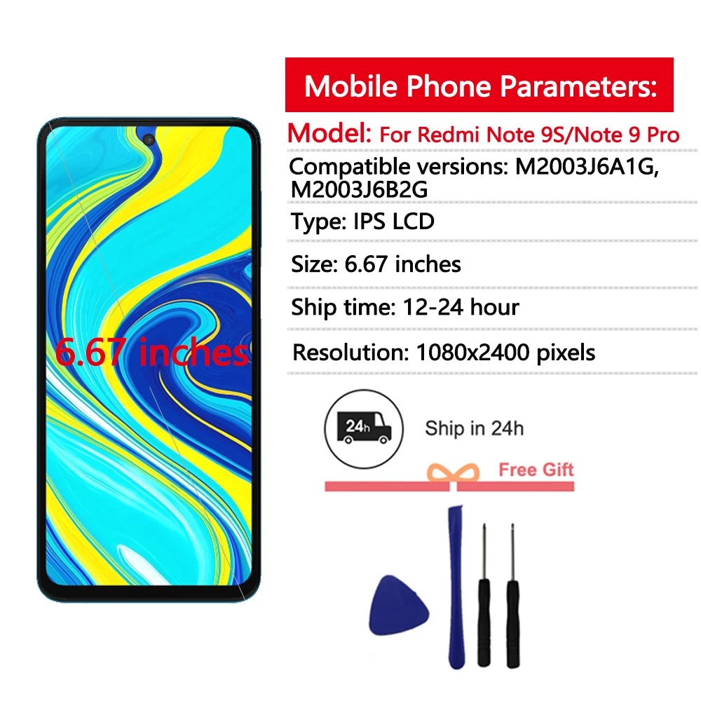 Pantalla de 6,67 pulgadas para Xiaomi Redmi Note 9 Pro pantalla LCD Digitalizador de pantalla táctil para Redmi Note 9S piezas de repuesto de